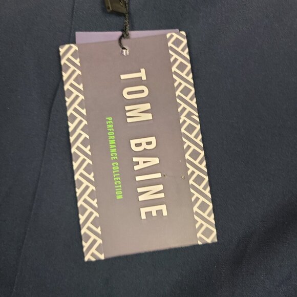Tom Baine Performance Collection Slim Stretch Navy Blue Print Shirt XL 17-17 1/2 - Picture 2 of 7